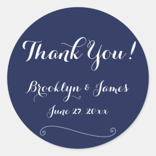 Thank You Navy Blue Elegant Wedding Stickers