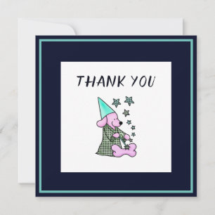 Thank You Navy Blue Floral Cute Dog  Card