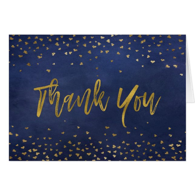 Thank You Navy Blue & Gold Foil Hearts Confetti (Front Horizontal)
