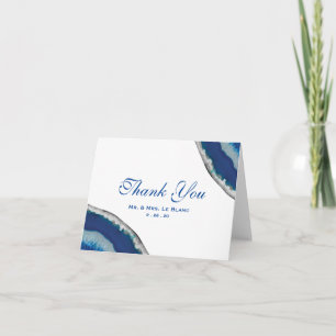 Thank You   Navy Blue Wedding Agate Photo Card