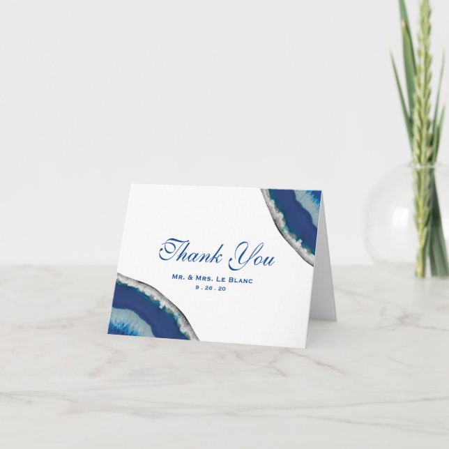 Thank You | Navy Blue Wedding Agate Photo Card (Front)