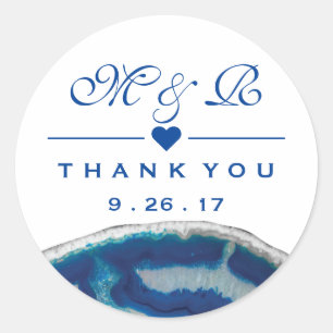 Thank You Navy Blue Wedding Monogram Agate Classic Round Sticker