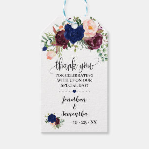 Thank you navy burgunday bridal shower favour tag