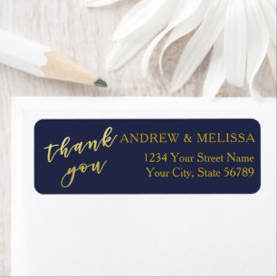 Thank you Navy & Faux Gold Script Wedding Label Return Address Label