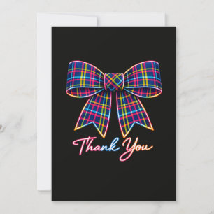Thank you Neon Tartan Bow Scottish Bright Pattern Invitation