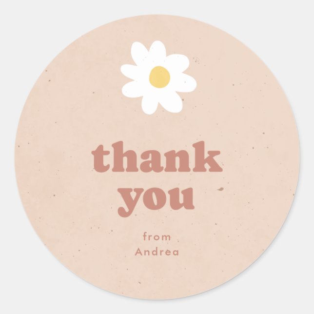 Thank You Neutral Retro Daisies Baby Shower Classic Round Sticker (Front)