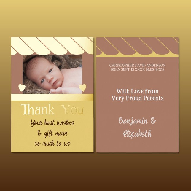 Thank you new baby gifts brown yellow foil card (Creator Uploaded)