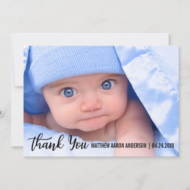 Thank You New Baby Modern Blue Card S (Front)