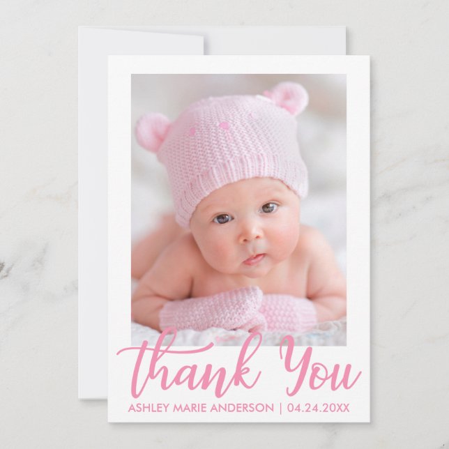 Thank You New Baby Pink Script Card (Front)