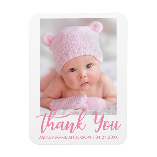 Thank You New Baby Pink Script Magnet (Vertical)