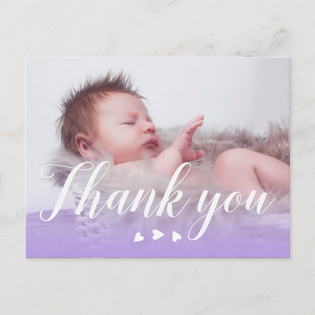 Thank you | New Baby | Purple & Hearts Postcard (Front)