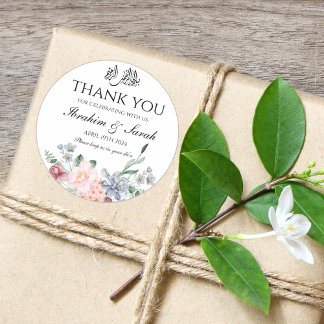Thank You nikah muslim wedding favour floral Class Classic Round Sticker