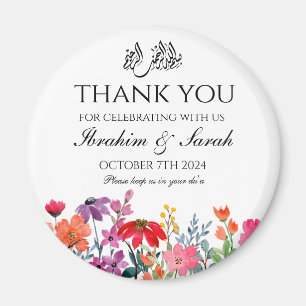 Thank You nikah muslim wedding favour floral round Magnet