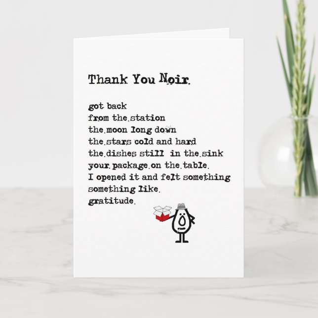 Thank You Noir - a funny thank you poem Card (Front)