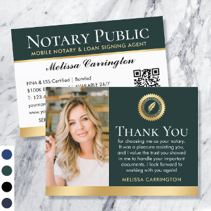 Thank You Notary Public Photo Dark Green Business Card