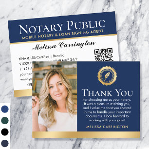 Thank You Notary Public Photo Navy Dark Blue Gold Business Card