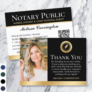 Thank You Notary Public Photo QR Code Black Gold Business Card