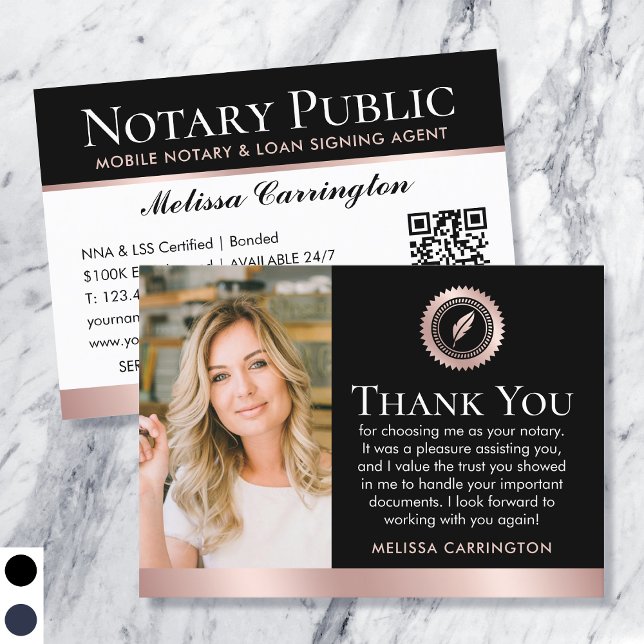 Thank You Notary Public Photo Rose Gold Black Business Card (Creator Uploaded)
