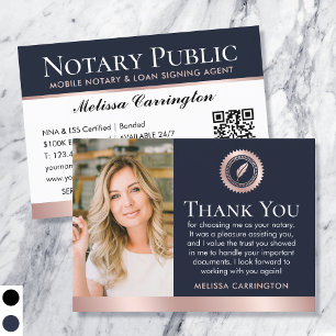 Thank You Notary Public Photo Rose Gold Navy Blue Business Card