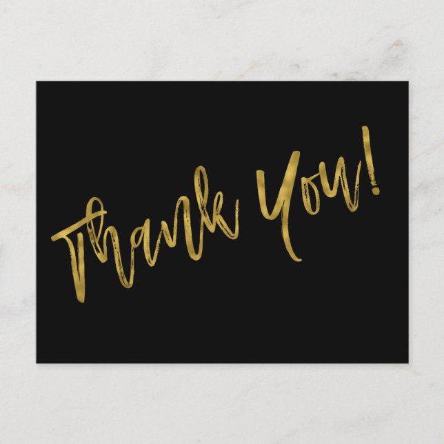 Thank You Note - Black and Faux Gold Foil Postcard (Front)