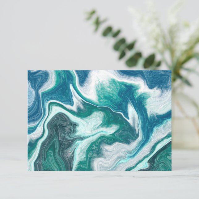 Thank You Note Blue Marble Fluid Art Card (Standing Front)