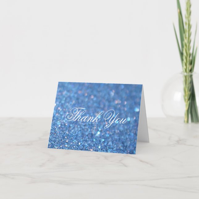 Thank You Note Card - Blue Glitter Fab (Front)