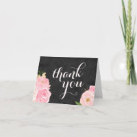 thank you note card | chalkboard with pink flowers