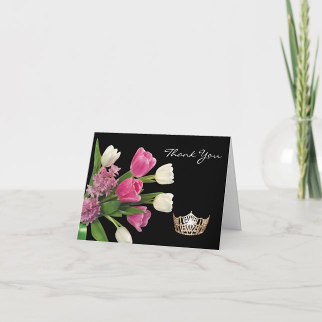 Thank You Note Card-Crown & Flowers Card (Front)