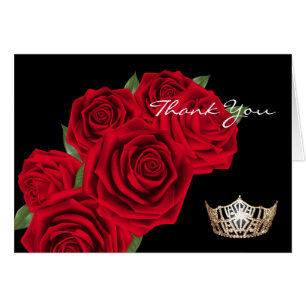 Thank You Note Card-Crown & Red Roses