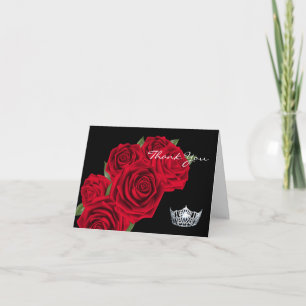 Thank You Note Card-Crown & Red Roses