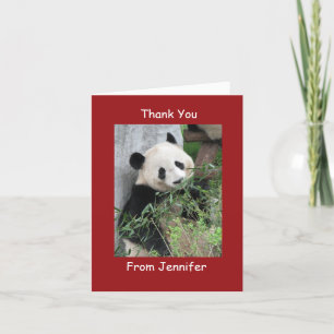 Thank You Note Card, Giant Panda, Custom Red