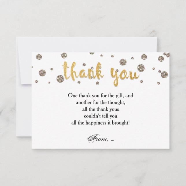 THANK YOU Note Card Gold & Glitter Print (Front)