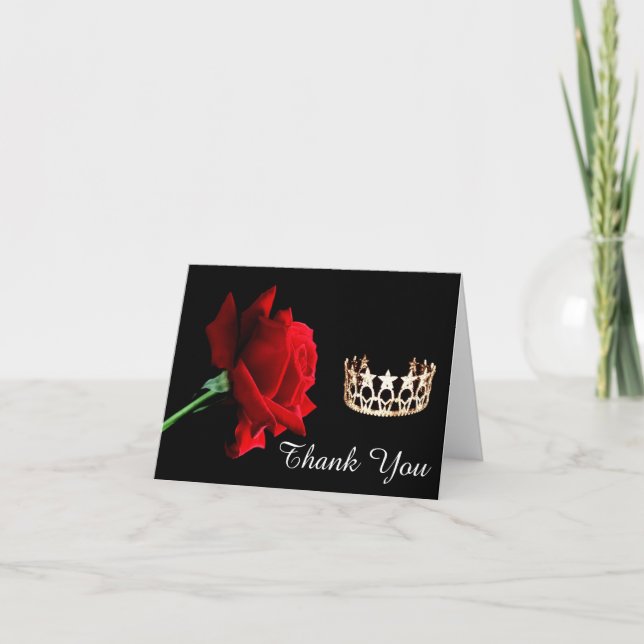 Thank You Note Card-Pageant Crown-Red Rose (Front)