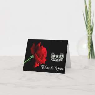 Thank You Note Card-Pageant Crown-Red Rose