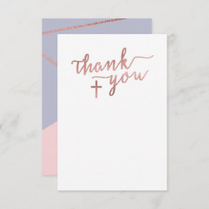 Thank You Note Card, Rose Gold Cross Invitation