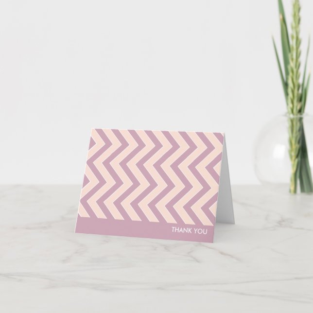 Thank You Note Cards Personalised - Mauve Chevrons (Front)