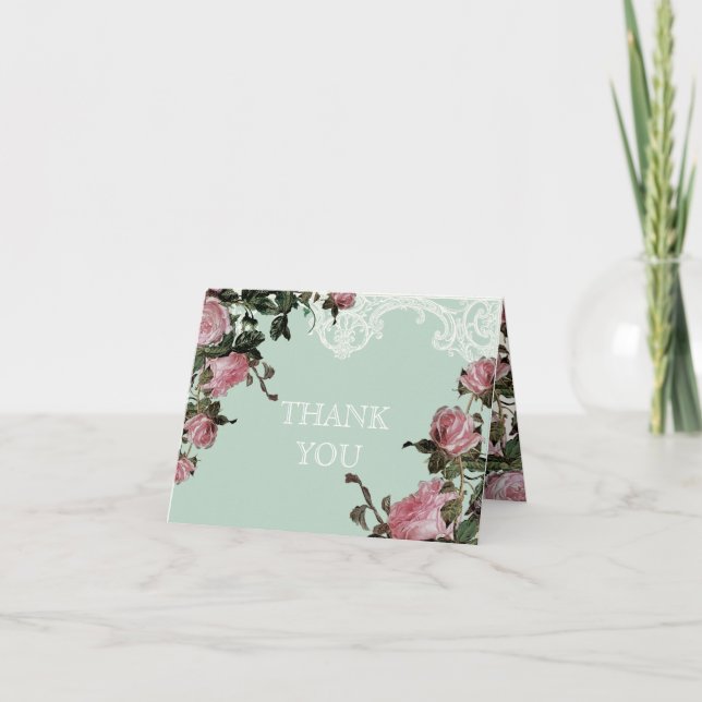 Thank You Note Cards Wedding, Trellis Rose Vintage (Front)