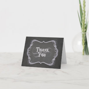 Thank You Note - Chalkboard Typographic Leaf Swirl Card