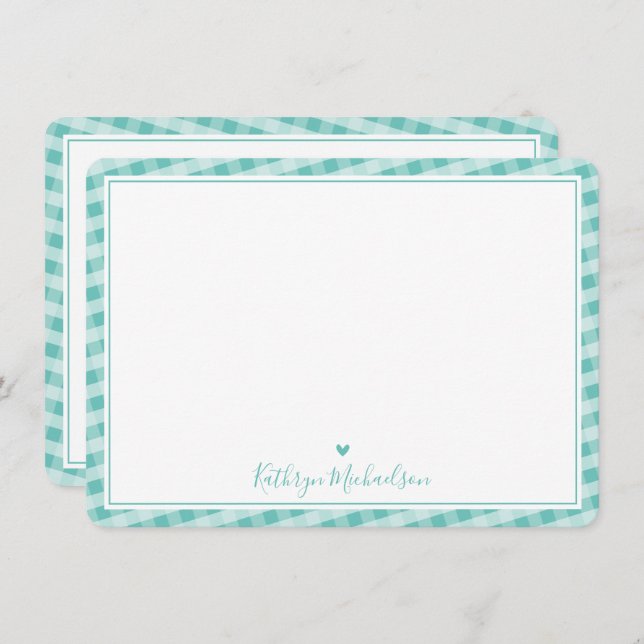 THANK YOU NOTE cute gingham pattern pretty mint (Front/Back)