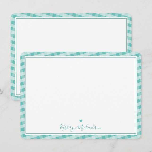 THANK YOU NOTE cute gingham pattern pretty mint Card (Front/Back)