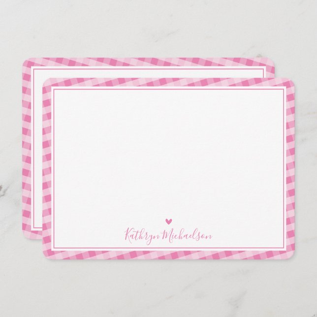 THANK YOU NOTE cute gingham pattern pretty pink (Front/Back)