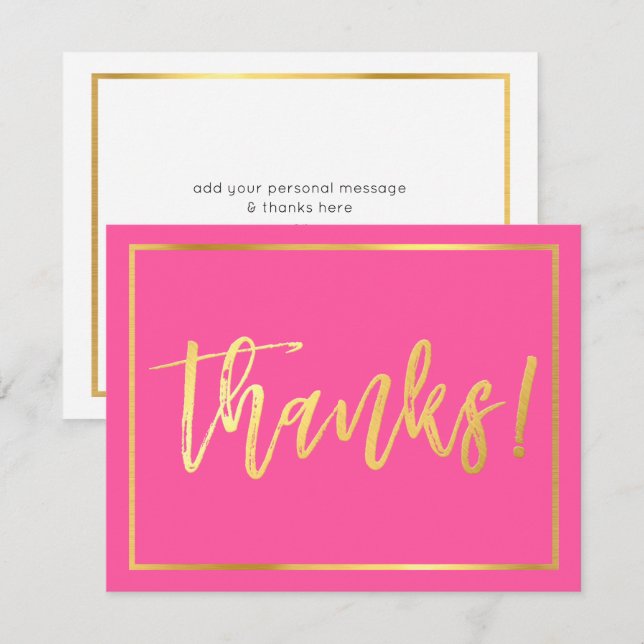 THANK YOU NOTE cute hand lettered gold script pink Invitation (Front/Back)