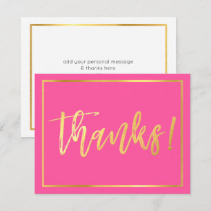 THANK YOU NOTE cute hand lettered gold script pink Invitation