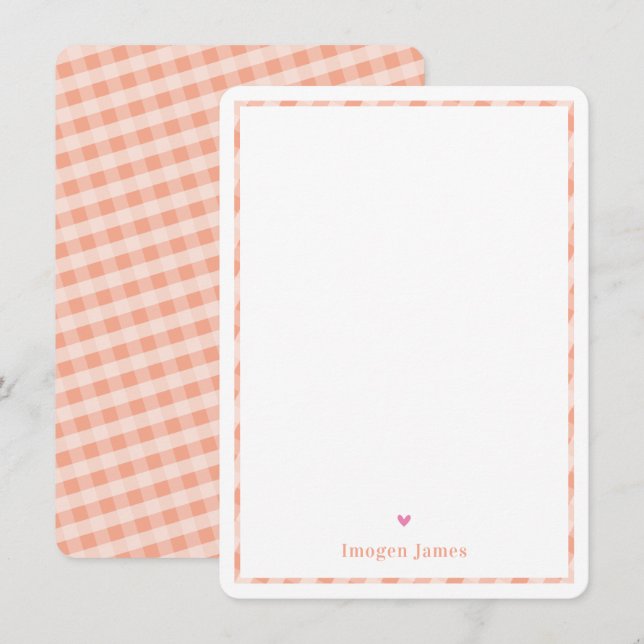 THANK YOU NOTE cute pretty check pastel orange (Front/Back)
