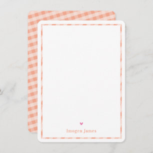 THANK YOU NOTE cute pretty check pastel orange