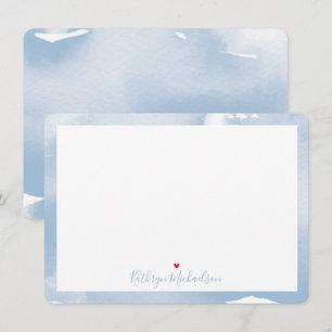 THANK YOU NOTE cute watercolor pretty pale blue Card