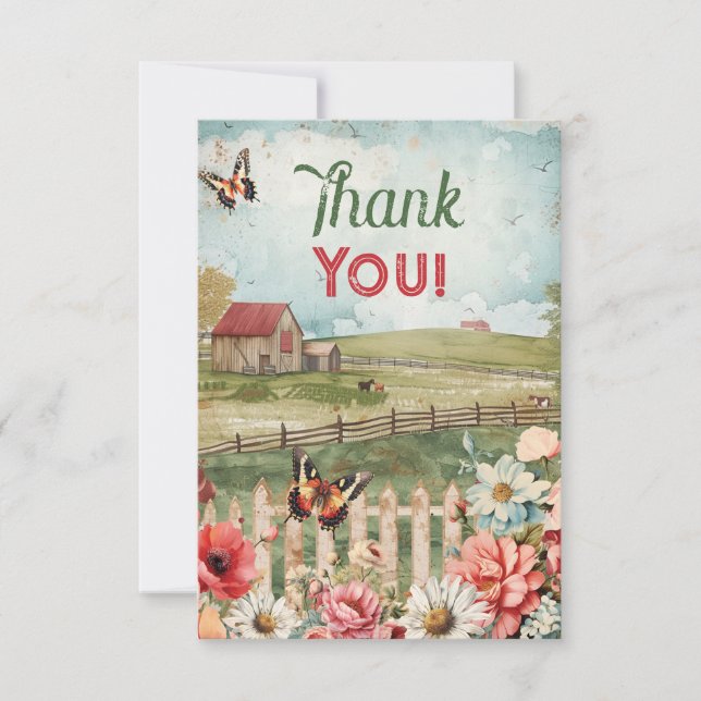 Thank You Note Farm Party Theme (Front)