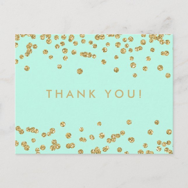 Thank You Note Gold Faux Glitter Confetti Mint Postcard (Front)
