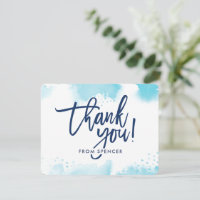 THANK YOU NOTE hand lettered aqua blue watercolor