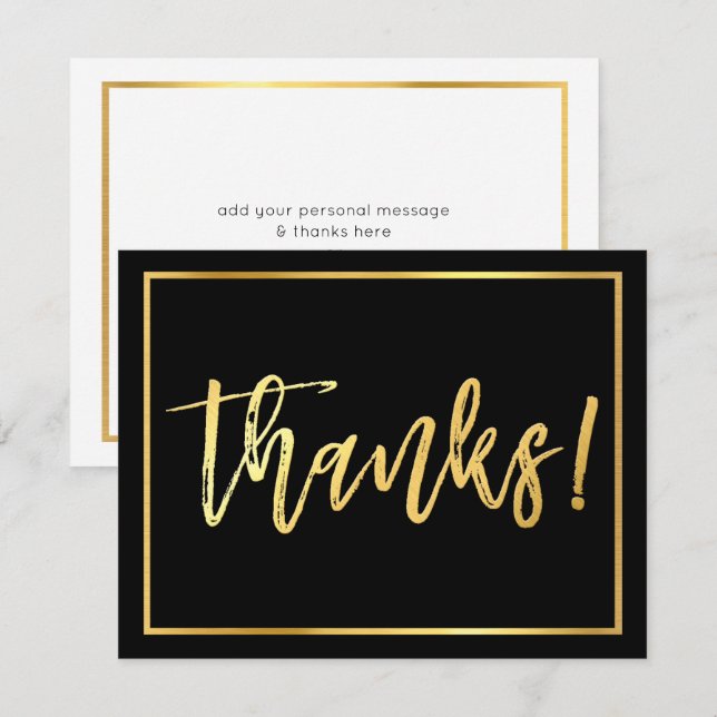 THANK YOU NOTE hand lettered gold script black Invitation (Front/Back)